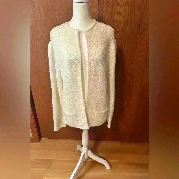 Stitch Works Womens Large White Cardigan Sweater No Buttons Or Zipper EUC - Picture 1 of 15